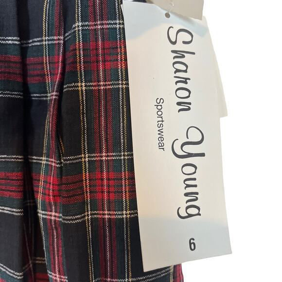 Sharon Young Plaid Pants Linen Cotton High Rise Trousers Retro Women Size 6 New - Picture 8 of 16